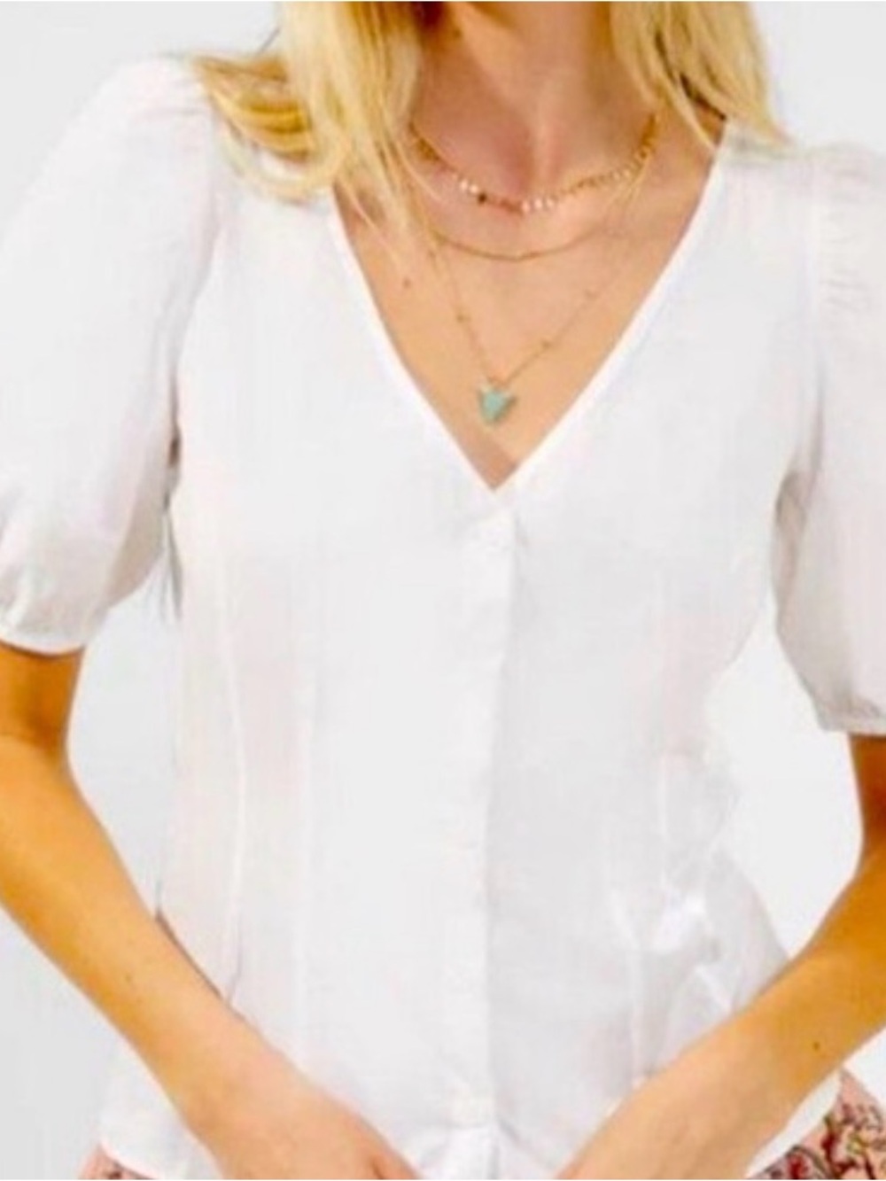 Boden White V-Neck Button Front Blouse
